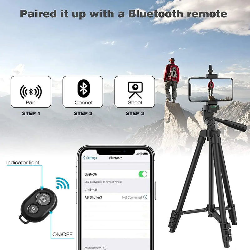 NA-3120 Phone Tripod Stand 102cm Universal DSLR Photography for Gopro iPhone Phone Aluminum Travel Tripod Par with Selfie Remote