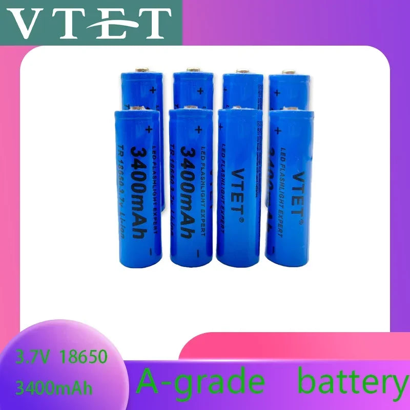 2024 New 18650 3.7V 3400mAh Rechargeable Battery for Flashlight, Lithium ion Battery, Toy and Home Appliances A-grade battery