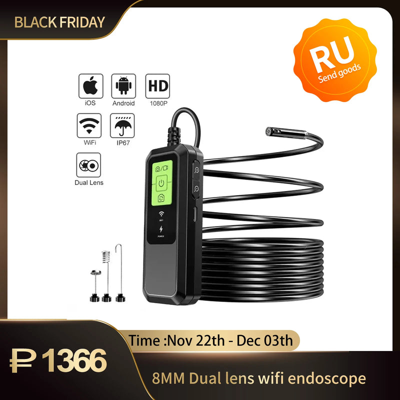 Wireless Endoscope 1080P HD Single & Dual WiFi Borescope IP67 Waterproof Endoscope Camera with Light for Android iOS Smartphone