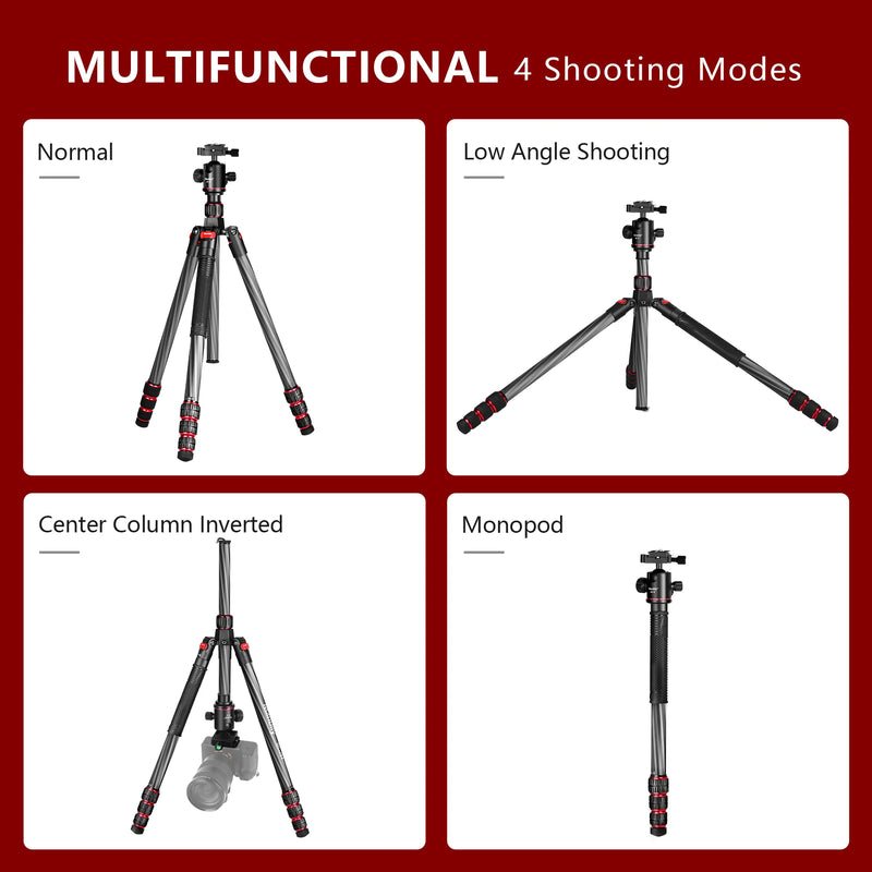 Mobile Camera Tripod Professional Carbon Fiber  Stand for Canon Nikon DSLR  Travel horizontal photography Max load 8KG 28mm Tube