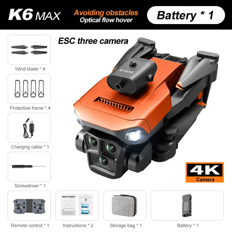 K6MAX 2024New HD Three camera obstacle avoidance drone Optical flow Photography Professinal Foldable Mini RC Helicopter Gift Toy