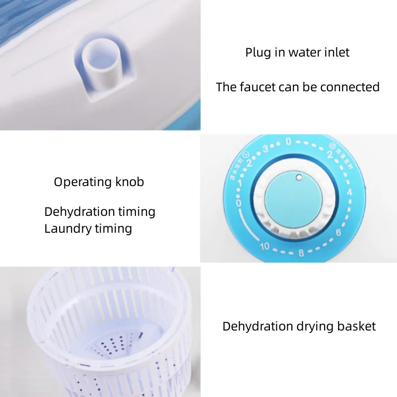 Portable Folding Washing Machine Dehydration Basket Dry Water Electric Washing Machine Small Household 2.6kg Large Capacity