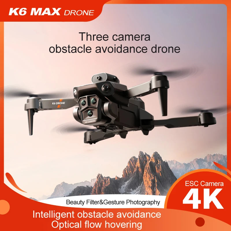 K6MAX 2024New HD Three camera obstacle avoidance drone Optical flow Photography Professinal Foldable Mini RC Helicopter Gift Toy