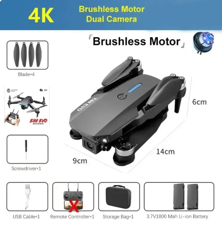 E88EVO Brushless Power Optical Flow Positioning Foldable Remote Control Aircraft Drone 4K FPV Camera Children's Toy RC Drone