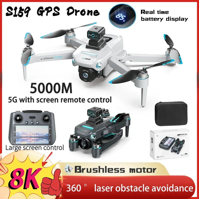 159S GPS Rc Drone 5G Transmission Professional 8K HD Aerial Dual Camera Omnidirectional Screen Laser Obstacle Avoidance FPV Dron