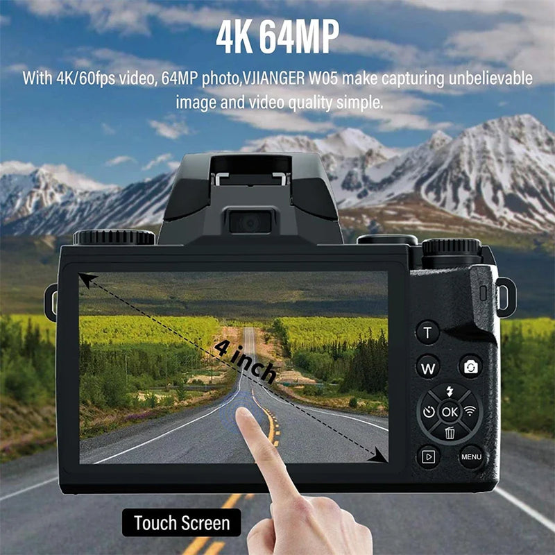 New! 4K HD Digital Camera DSLR Camcorder 64MP Auto Focus Photography YouTube Streaming 16X Zoom Optical 4.0"Touch Screen Video