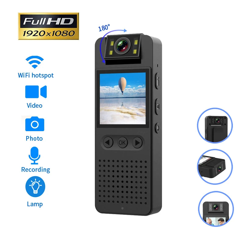 CS06 1080P FHD Infrared Night Vision Mini Camera with LED Screen Small Camcorder Bodycam Police Cam Bike Camera