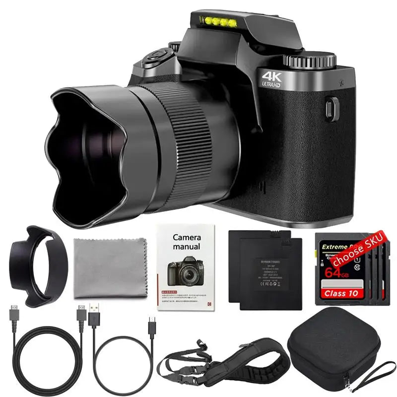 New! 4K HD Digital Camera DSLR Camcorder 64MP Auto Focus Photography YouTube Streaming 16X Zoom Optical 4.0"Touch Screen Video