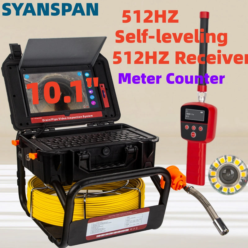 Sewer Pipe Inspection Camera 10.1"HD1080P Touch Screen,SYANSPAN Industrial Endoscope 512Hz Sonde+Locator/Receiver+Self-leveling