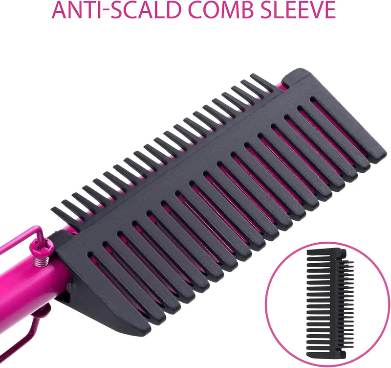 Pink Hot Comb Hair Straightener Ceramic Electric Pressing Comb Portable Curling And Straightening Anti-Scald Beard Straightener