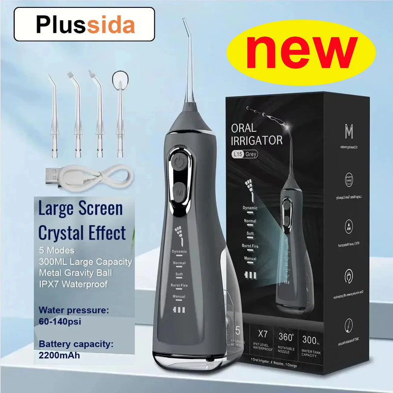 Oral Irrigator Portable Water Flosser Dental Pick 5 Modes 360° Rotated Jet For Cleaning Teeth Thread Floss Mouth Washing Machine