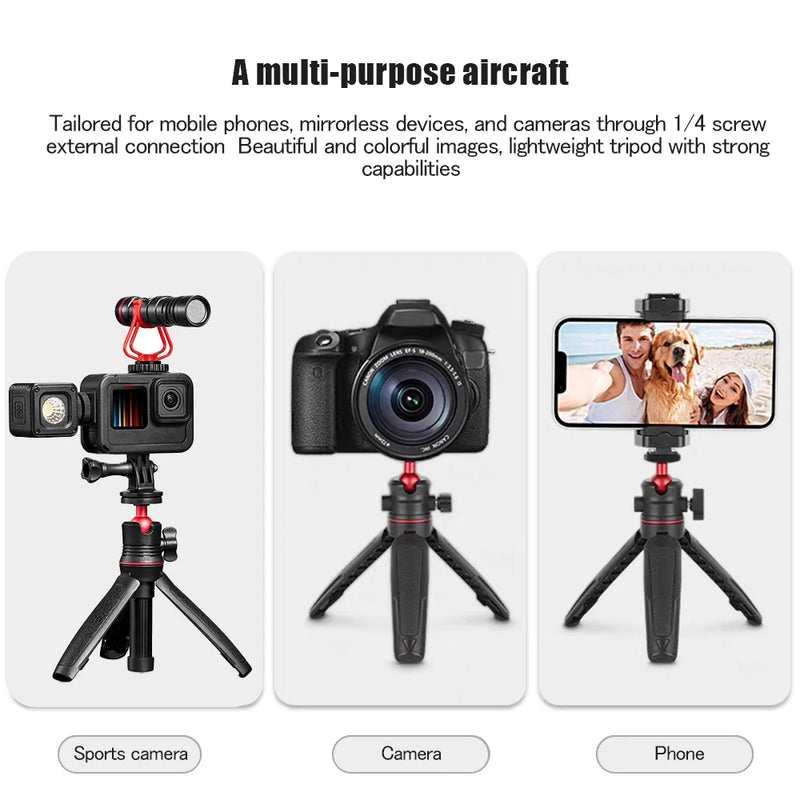 Mini Extendable Desktop Tripod Handle Grip Stand With Flexible Ballhead 1/4 Inch Screw Extend Mount For Phone Selfie Vlog Camera