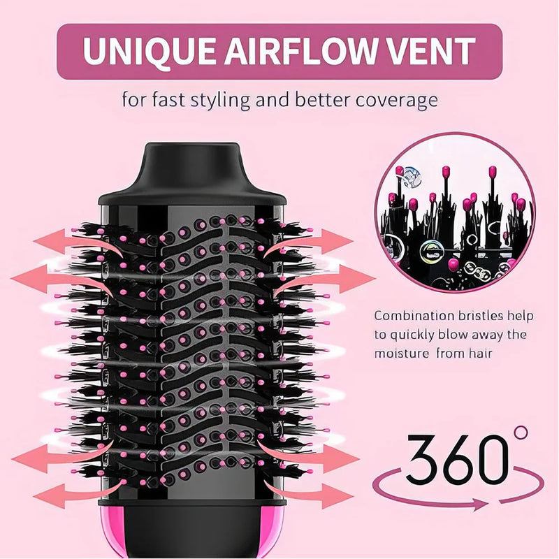 2024 Upgraded Gold Hot Air Comb Wet & Dry Rolling Straight Multi-Purpose Ladies Comb Drying Styling Comb Durable & Portable