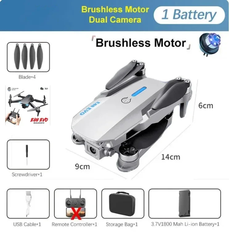 E88EVO Brushless Power Optical Flow Positioning Foldable Remote Control Aircraft Drone 4K FPV Camera Children's Toy RC Drone