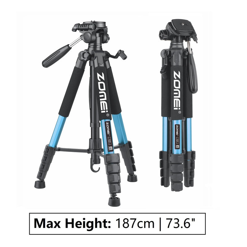 360°Rotatable Aluminum Portable Tripod Stand for Professional DSLR CameraMobile Phone, 187cm/73.6in Tall,Load up to 5kg/11lbs