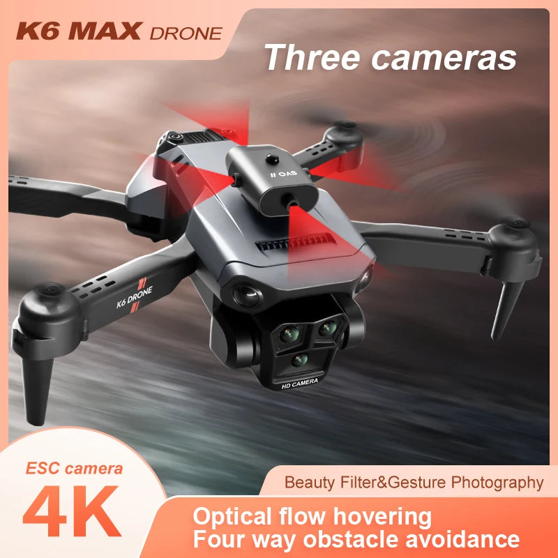 K6MAX 2024New HD Three camera obstacle avoidance drone Optical flow Photography Professinal Foldable Mini RC Helicopter Gift Toy