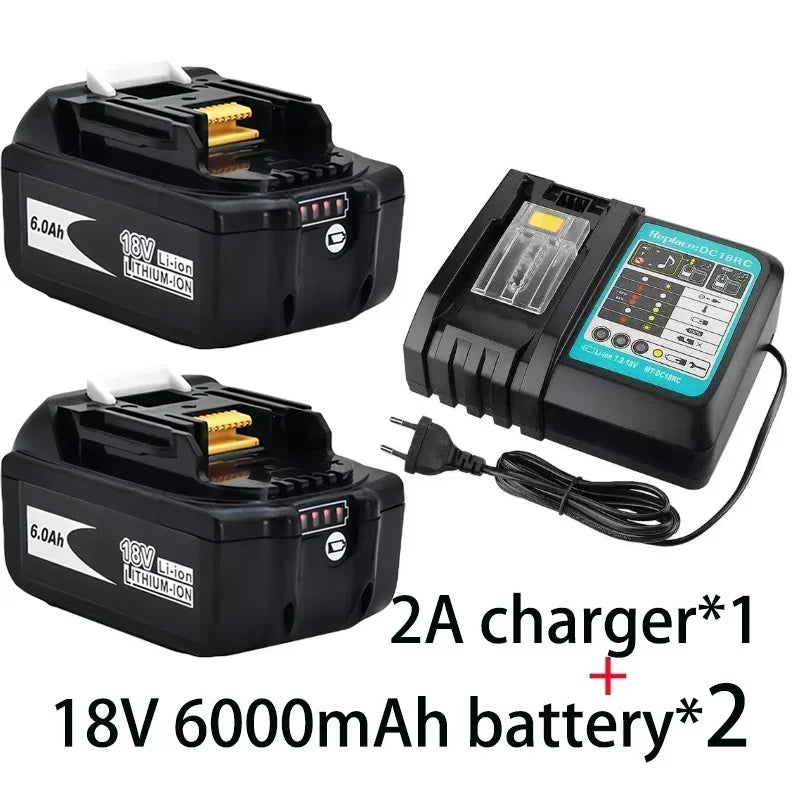 18V 6000mAh Rechargeable Power Tools Battery with LED Li-ion Replacement LXT BL1860B BL1860 BL1850+2A Charger