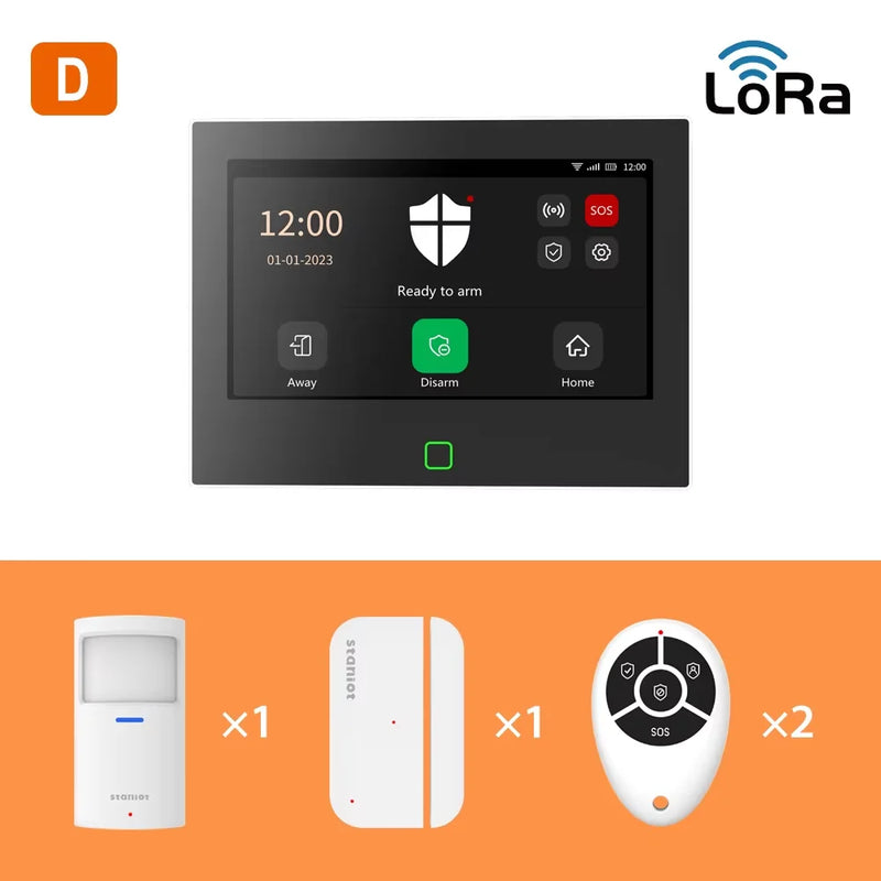 Staniot LoRa Version 7 inch Security Alarm System WiFi 4G Tuya Smart Home Burglar Kit 500m Transmission Distance Built-in Siren