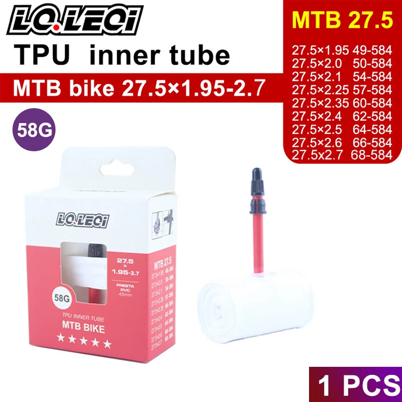 LQLEQI MTB 26 27.5 29 Bicycle Inner Tube Ultra Light Camera TPU 29x1.95 2.0 2.1 2.2 2.3 2.4 2.5 2. 6-inch mountain bike tires