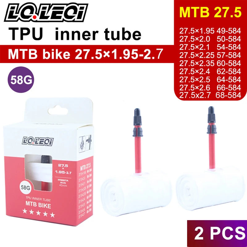 LQLEQI MTB 26 27.5 29 Bicycle Inner Tube Ultra Light Camera TPU 29x1.95 2.0 2.1 2.2 2.3 2.4 2.5 2. 6-inch mountain bike tires