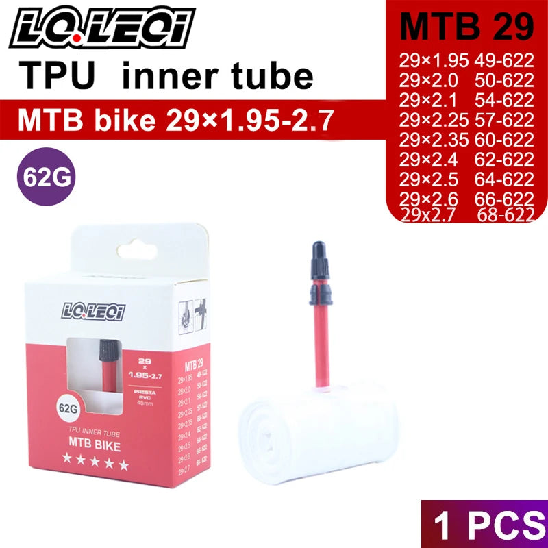 LQLEQI MTB 26 27.5 29 Bicycle Inner Tube Ultra Light Camera TPU 29x1.95 2.0 2.1 2.2 2.3 2.4 2.5 2. 6-inch mountain bike tires