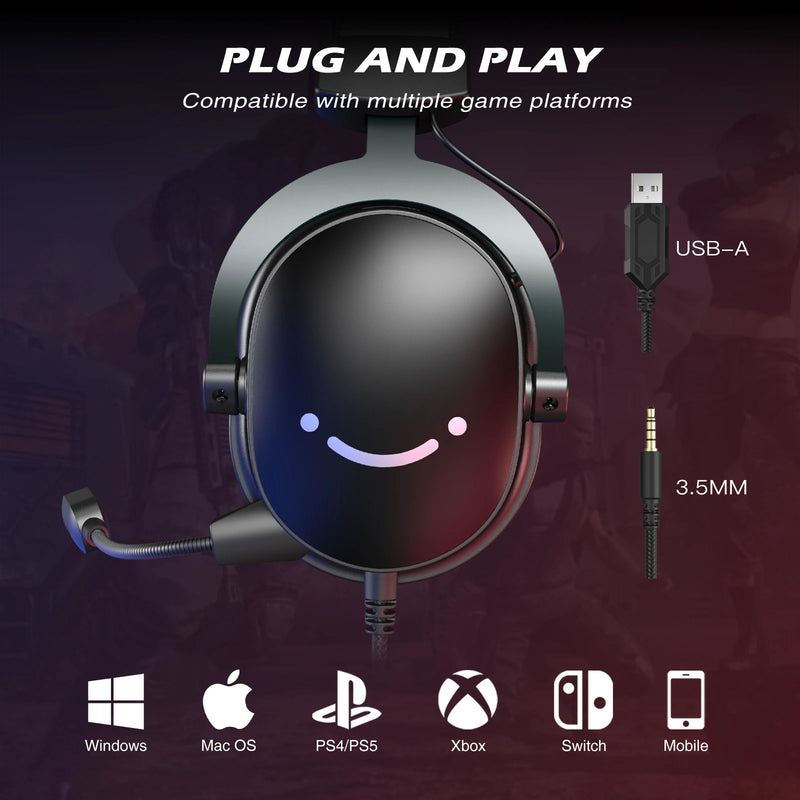 FIFINE Headset,3.5 mm jack&USB Headphone with 7.1 Surround Sound/volum contral/Mute switch for PC/MAC/PS4/PS5 Mixer-H9