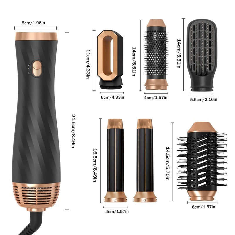 6 in One Blow Dryer Brush 60000RPM, Upgraded Hot Air Brush, Curling Wand Curling Iron Brush Blow Dryer with 3 Temp