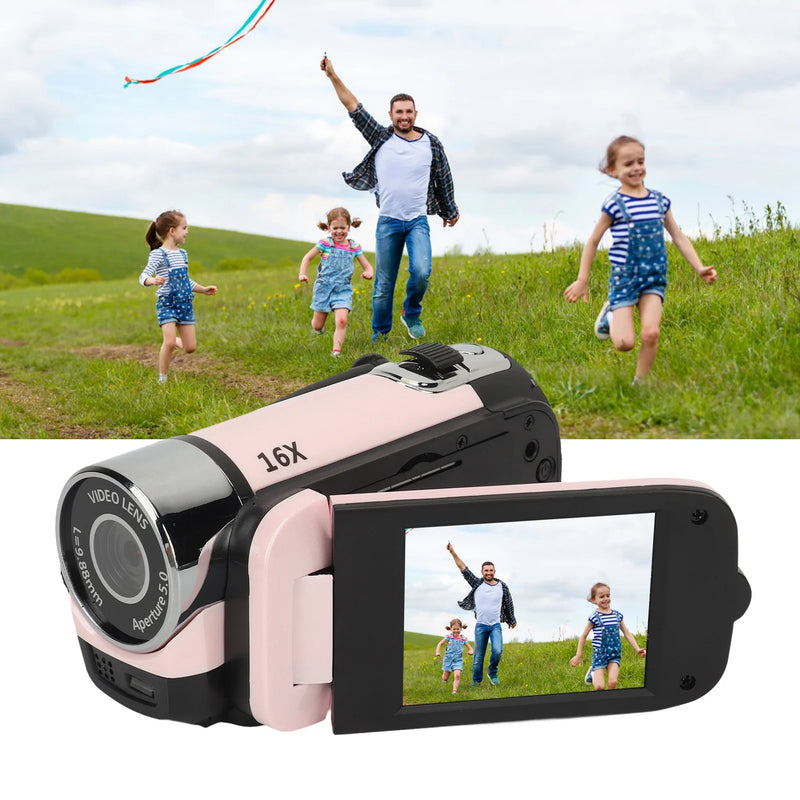 D90 1080P 16MP Digital Camera 2.4 Inch Rotatable Screen Camcorder 16X Zoom HD Video Recorder With Fill Light Pink