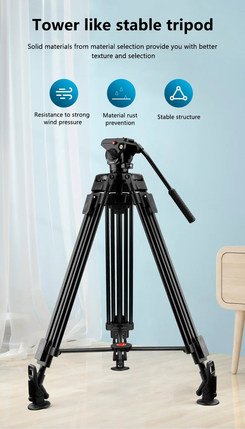 Professional Heavy Duty Video Tripod 75 Inches Aluminum Alloy 360 Degree Fluid Drag Head For Camcorder/dslr Head Camera Tripod