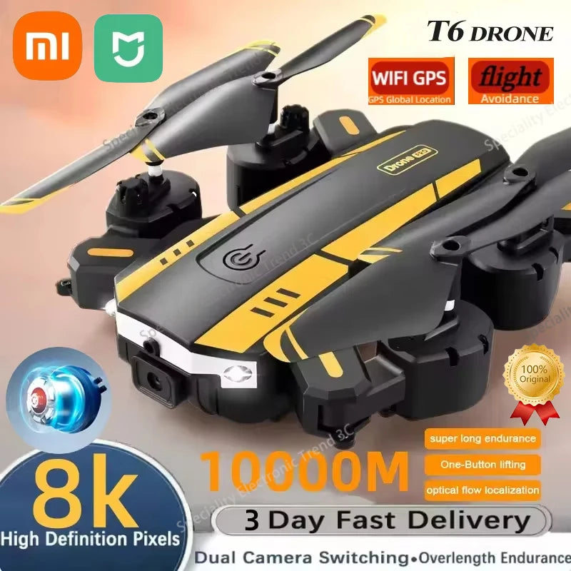 Xiaomi T6 Drone Profesional 8K HD GPS Camera Obstacle Avoidance Aerial 10000M Photography Optical Flow Foldable Quadcopter Gift