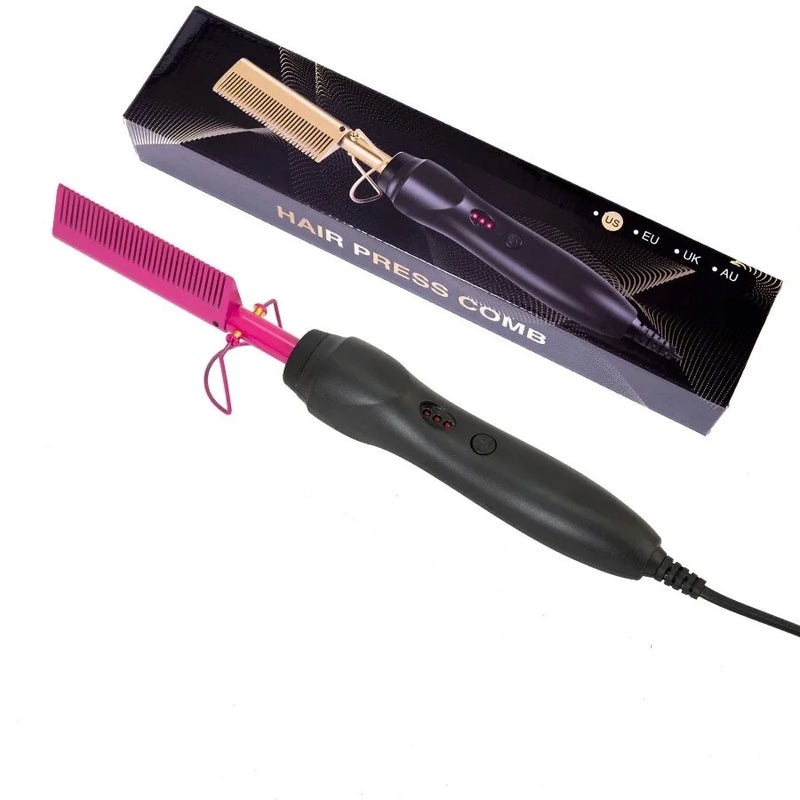 Pink Hot Comb Hair Straightener Ceramic Electric Pressing Comb Portable Curling And Straightening Anti-Scald Beard Straightener