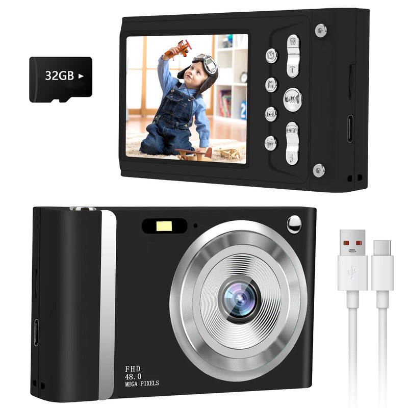 HD 48MP Digital Camera with 2.8" Large Screen Camcorder Camera  Children Camera 16x Zoom Anti Shake Portable Small Cam with 32GB