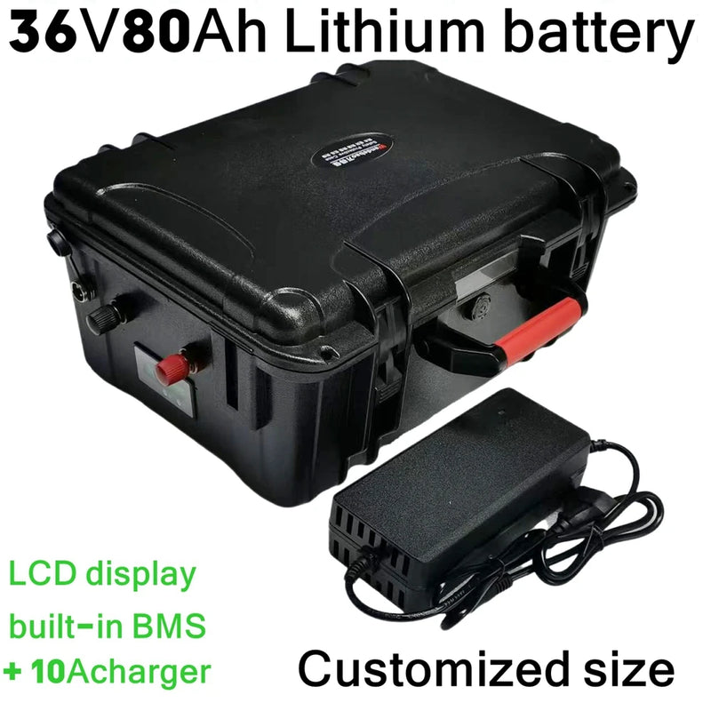 Batterie lithium-ion étanche, 36V, 80Ah, films BMS, vélo 3500W, 1000W, scooter, bateau, voiturette de golf EV, Sicile, chargeur