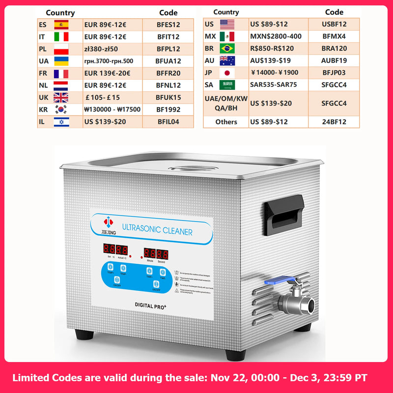 10L Ultrasonic Cleaner 40kHz Ultrasonic Tub Heated Ultrasonic Cleaning Machine for Carburetor, Tools, Industrial Parts etc