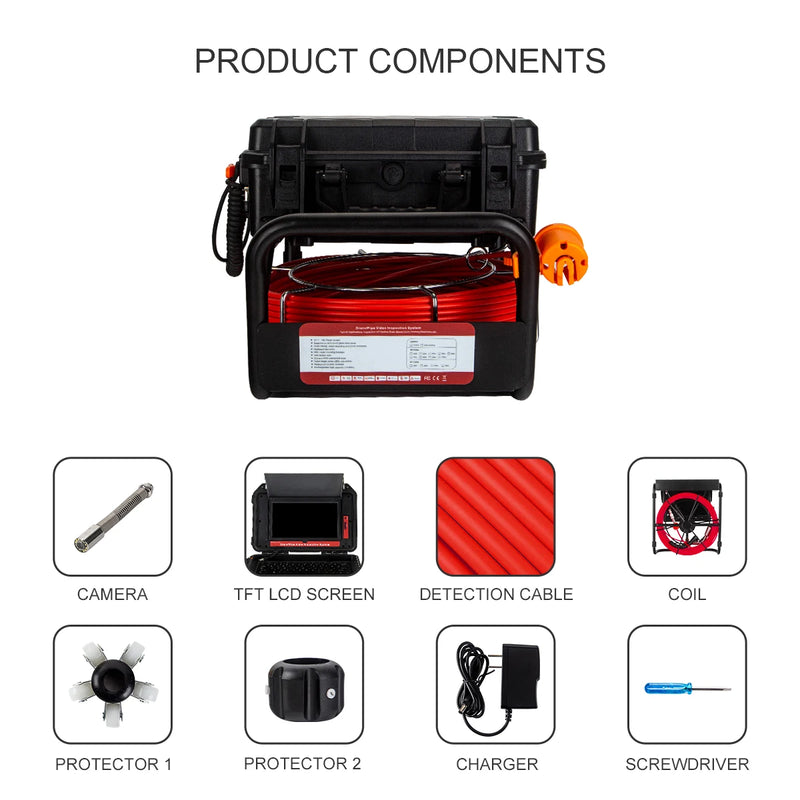 Sewer Pipe Inspection Camera 10.1"HD1080P Touch Screen,SYANSPAN Industrial Endoscope 512Hz Sonde+Locator/Receiver+Self-leveling