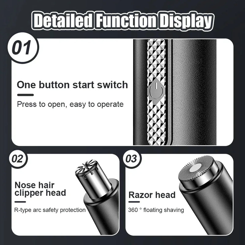 Electric Nose Hair Clipper Rechargeable Multi-kinetic Shaving Two-in-one Unisex Fully Automatic Washable Shaving Nose Trimmer