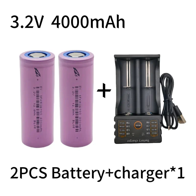 26700 3.2V 4000mAh LiFePO4 Rechargeable Battery lpega DIY Suitable for LED Flashlights and Lithium-ion Battery Packs