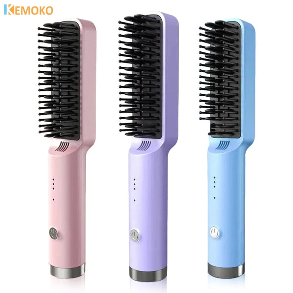 Portable Electric Hair Straightener Rechargeable Hair Straightener Brush Fashionable Negative Ion Straightening Comb Hair Brush