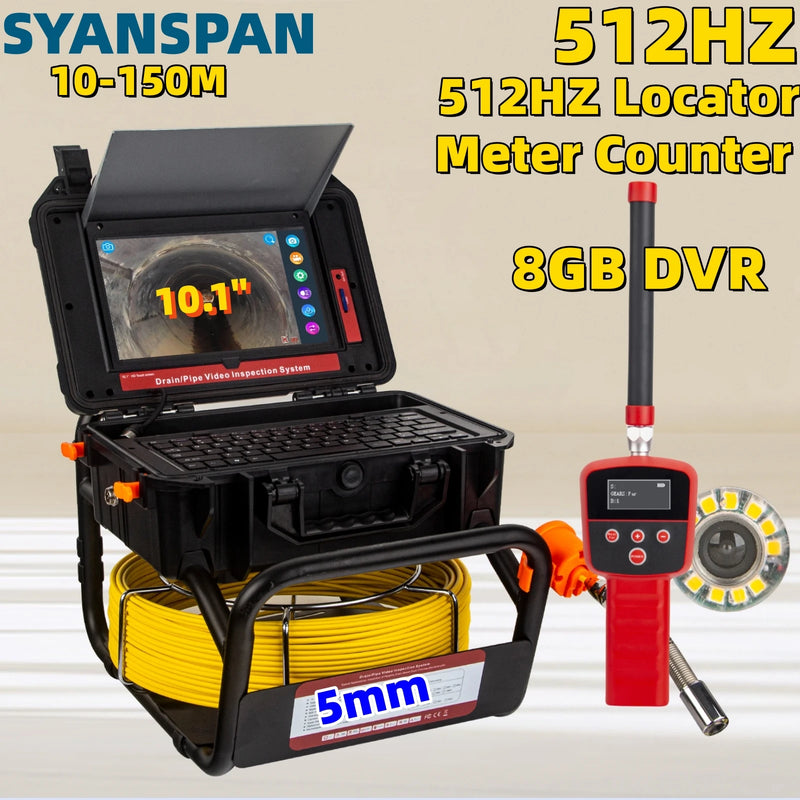 Sewer Pipe Inspection Camera 10.1"HD1080P Touch Screen,SYANSPAN Industrial Endoscope 512Hz Sonde+Locator/Receiver+Self-leveling