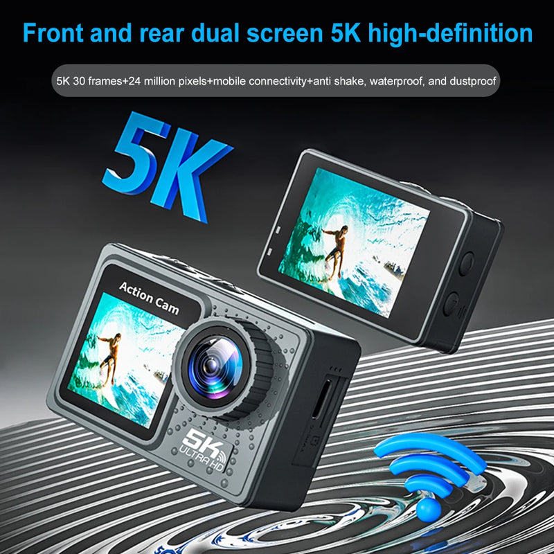 5K 4K 1080P Sport Camera Anti-shake WIFI Action Video Cam Dual Screen Outdoor Cycling Camera 30m Waterproof with Remote Control