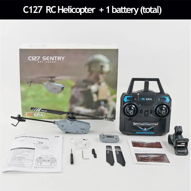 New! C127 RC Helicopter 720P RC Drone Camera Wide Angle 2.4GHz 6-Axis Wifi Single Paddle Optical Flow RC Toy