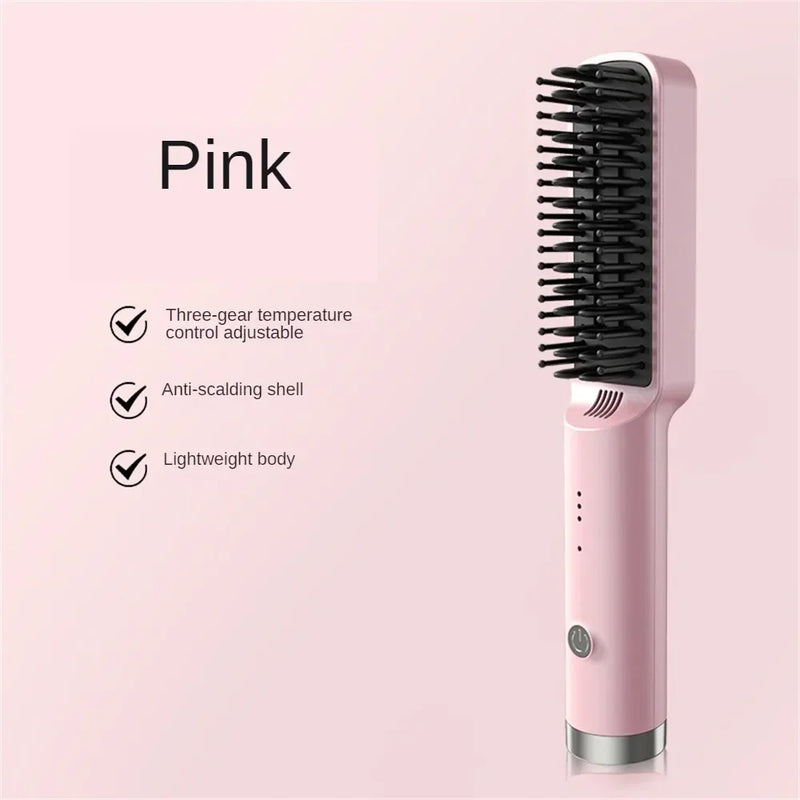 Portable Electric Hair Straightener Rechargeable Hair Straightener Brush Fashionable Negative Ion Straightening Comb Hair Brush