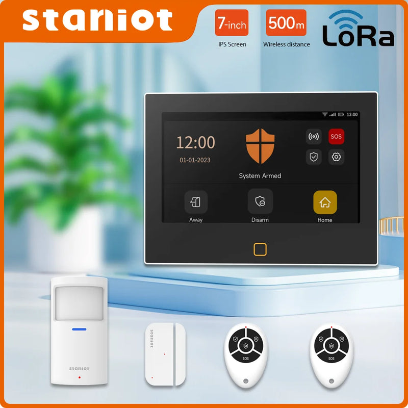 Staniot LoRa Version 7 inch Security Alarm System WiFi 4G Tuya Smart Home Burglar Kit 500m Transmission Distance Built-in Siren