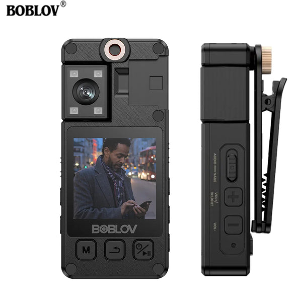 Boblov A24 1296P Night Vision Mini Camera with LED Screen Small Camcorder 180° Rotate Side Lens Bodycam Police Cam Bike Camera