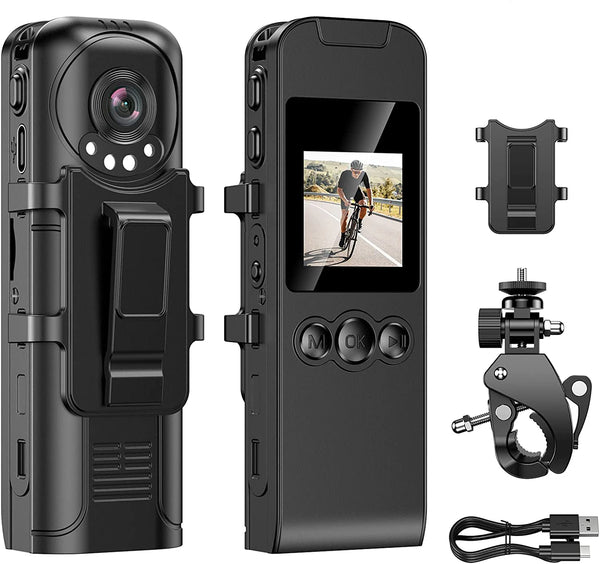 WiFi Body Worn Camera 1296P HD DVR Video Recorder Security Cam Loop Recording Mini Camera, Bicycle Mount for Riding Wireless Cam