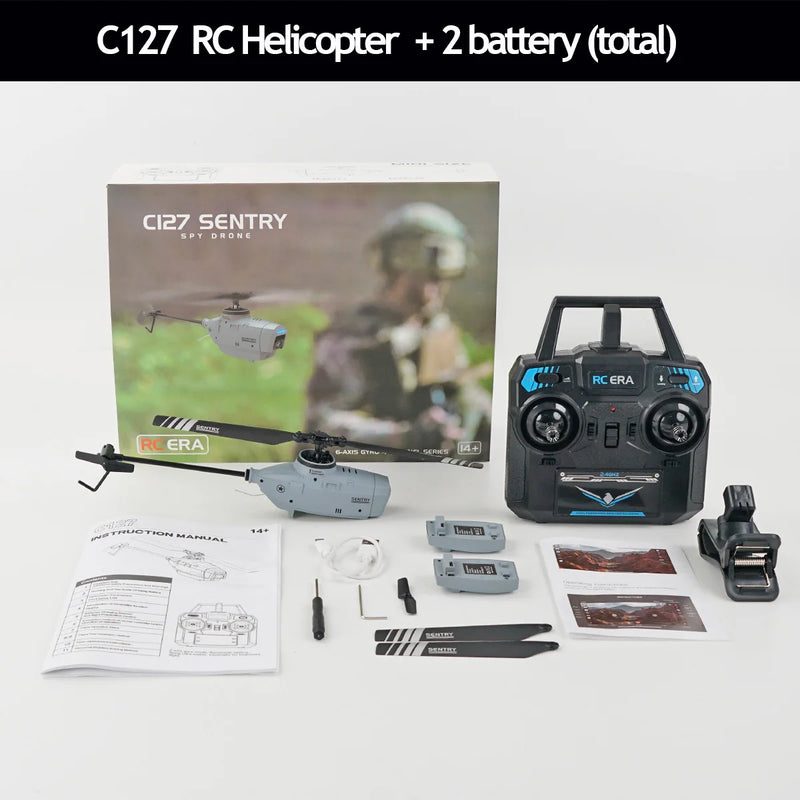 New! C127 RC Helicopter 720P RC Drone Camera Wide Angle 2.4GHz 6-Axis Wifi Single Paddle Optical Flow RC Toy