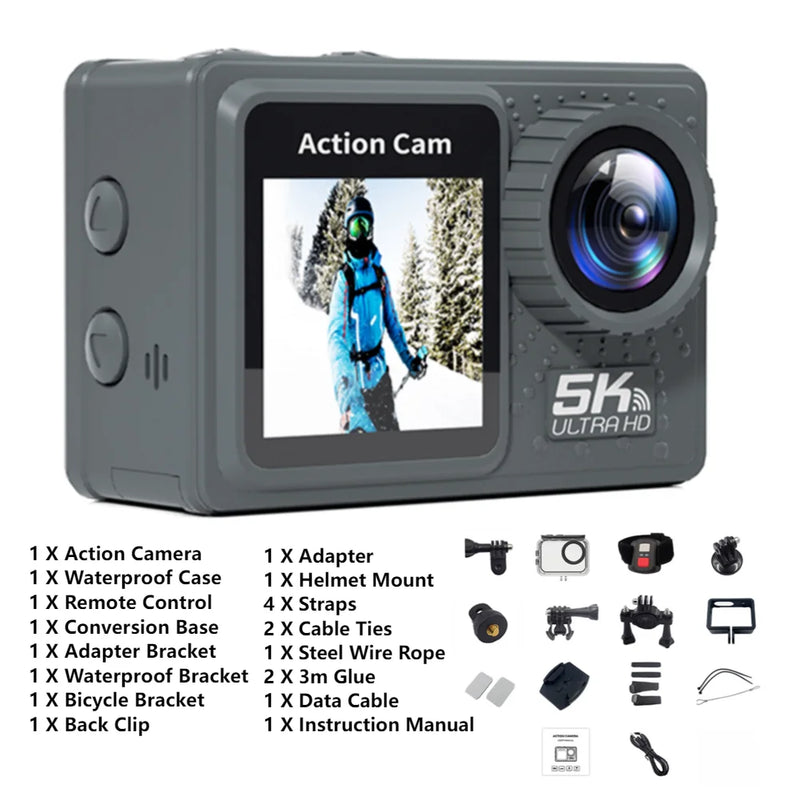 5K 4K 1080P Sport Camera Anti-shake WIFI Action Video Cam Dual Screen Outdoor Cycling Camera 30m Waterproof with Remote Control