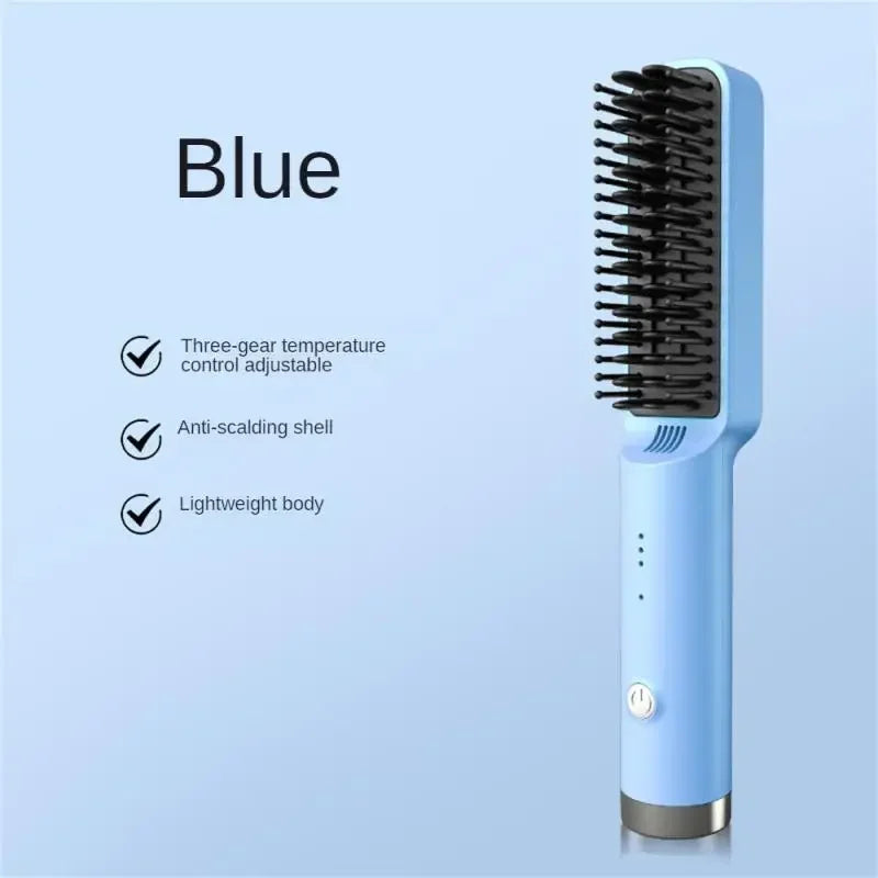 Portable Electric Hair Straightener Rechargeable Hair Straightener Brush Fashionable Negative Ion Straightening Comb Hair Brush