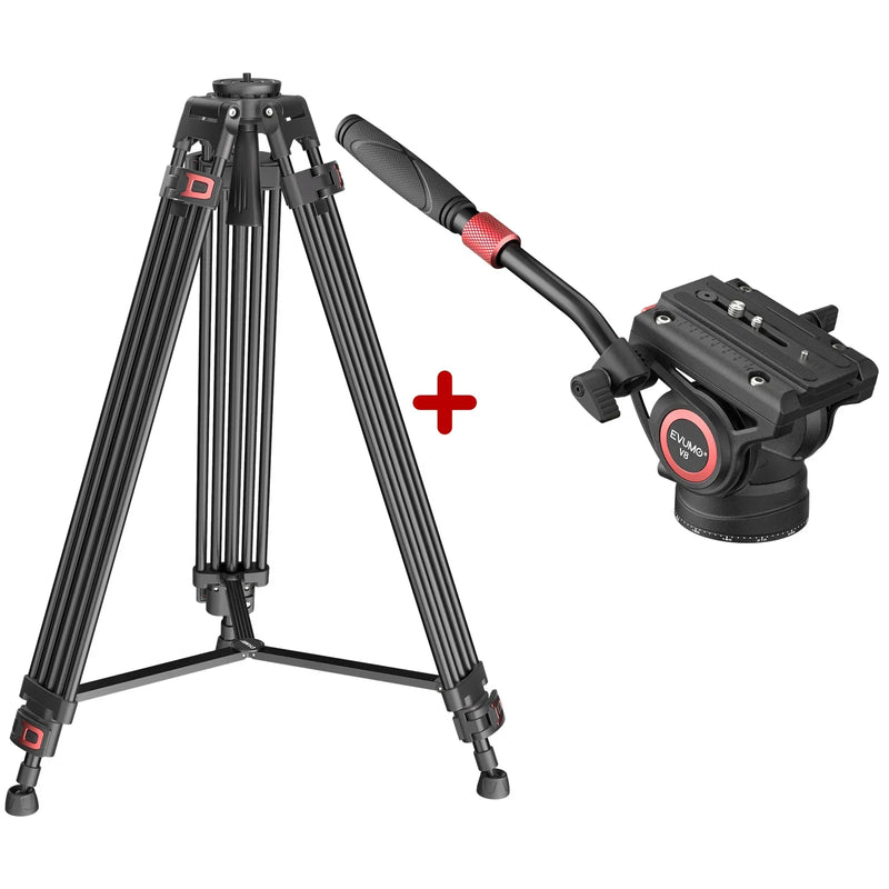 EVUMO DF6 Professional Video Tripod Stand 74'' Metal Heavy Duty Panorama Head 3Section Load 22lb/10kg for DSLR Camera Camcorder