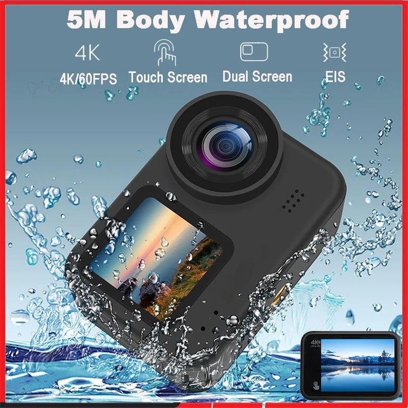 4K60FPS 20MP Action Camera 5M Body Waterproof EIS 170D DVR Sports Video Recording Dual Display 2" Touch Screen 1080P Webcam